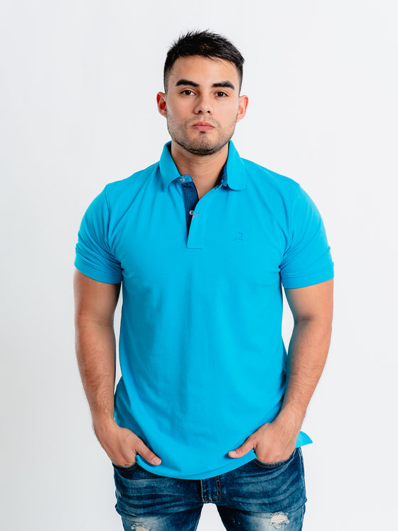 Playera tipo polo online azul cielo